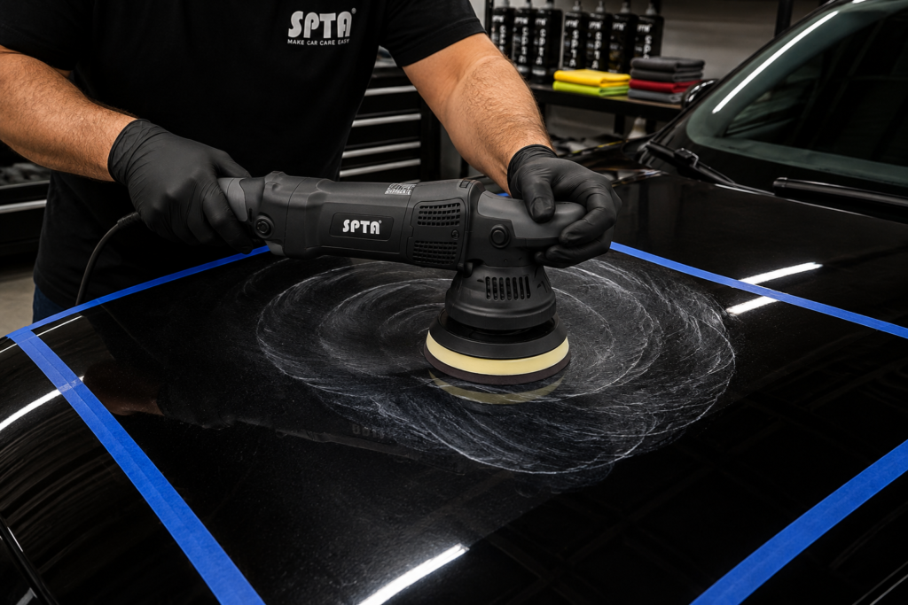 Budget dual action polisher in use