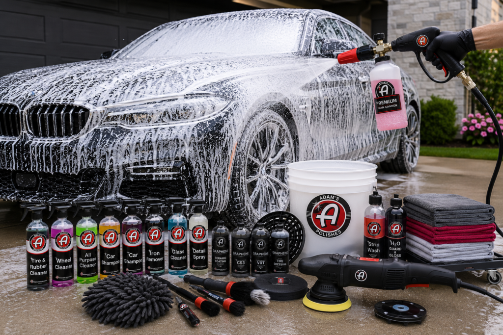 Full premium detailing kit with foam cannon in use